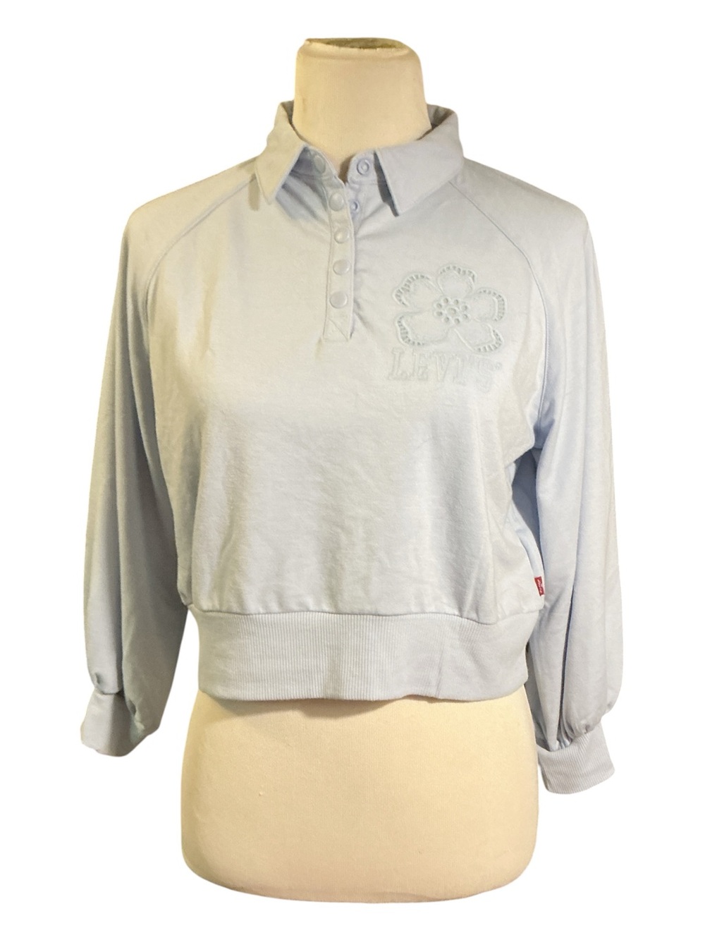 Levi's Pale Blue Polo Collar Sweatshirt with Embroidered Flower